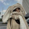 new Fashion Scarf Hat Glove 3 Piece Women cute Big Ear Bunny Winter Warm Soft Thickening Pocket Hats Hooded