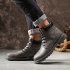 Men's Plush Keep Warm Boots Lace-up Solid Color British Style