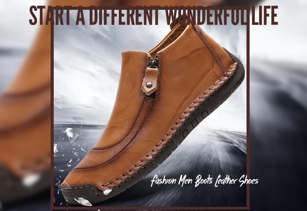 Men Leather Shoes Large Size Breathable Boots- Black EU 41