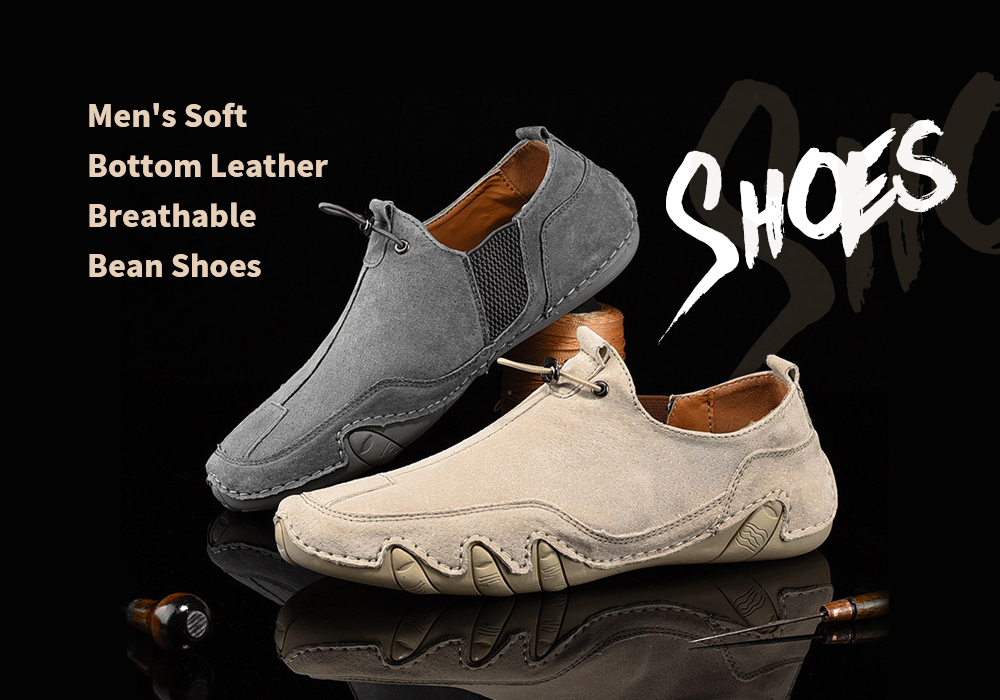 Men's Leather Soft Bottom Breathable Bean Driving Shoes - Sand Color 2031 46
