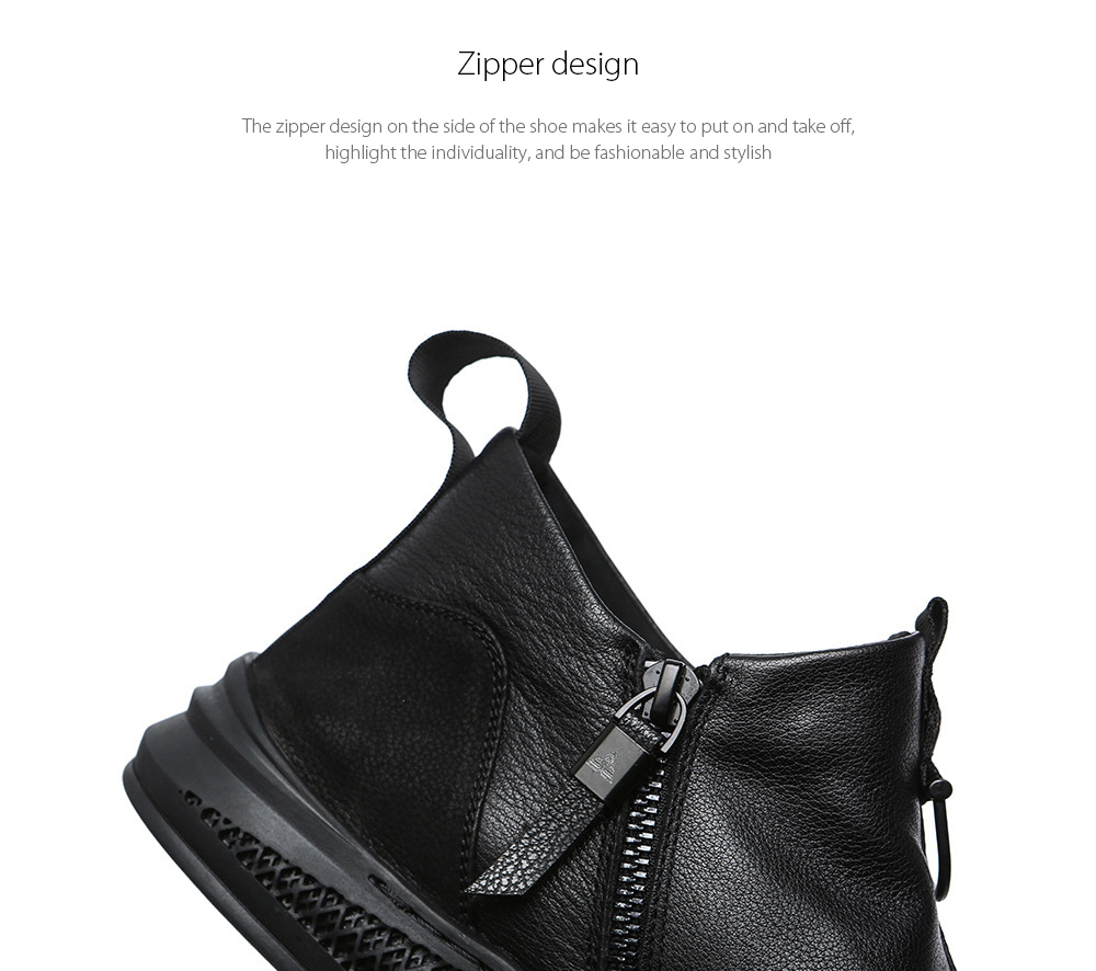 Autumn and Winter Men's All-match Leather Short Boots Zipper design