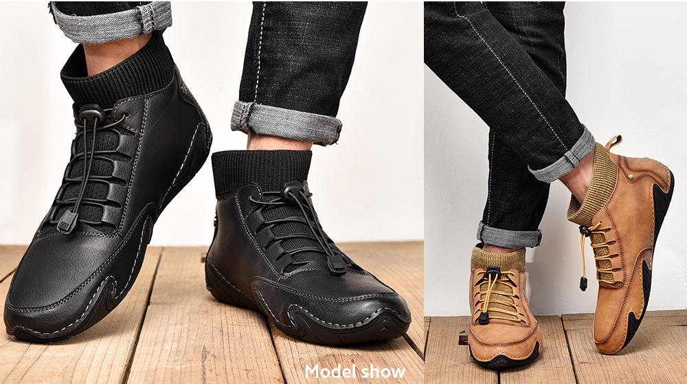 England Fashion Trendy Casual Men Hand-stitched Socks Middle Upper Boots model show