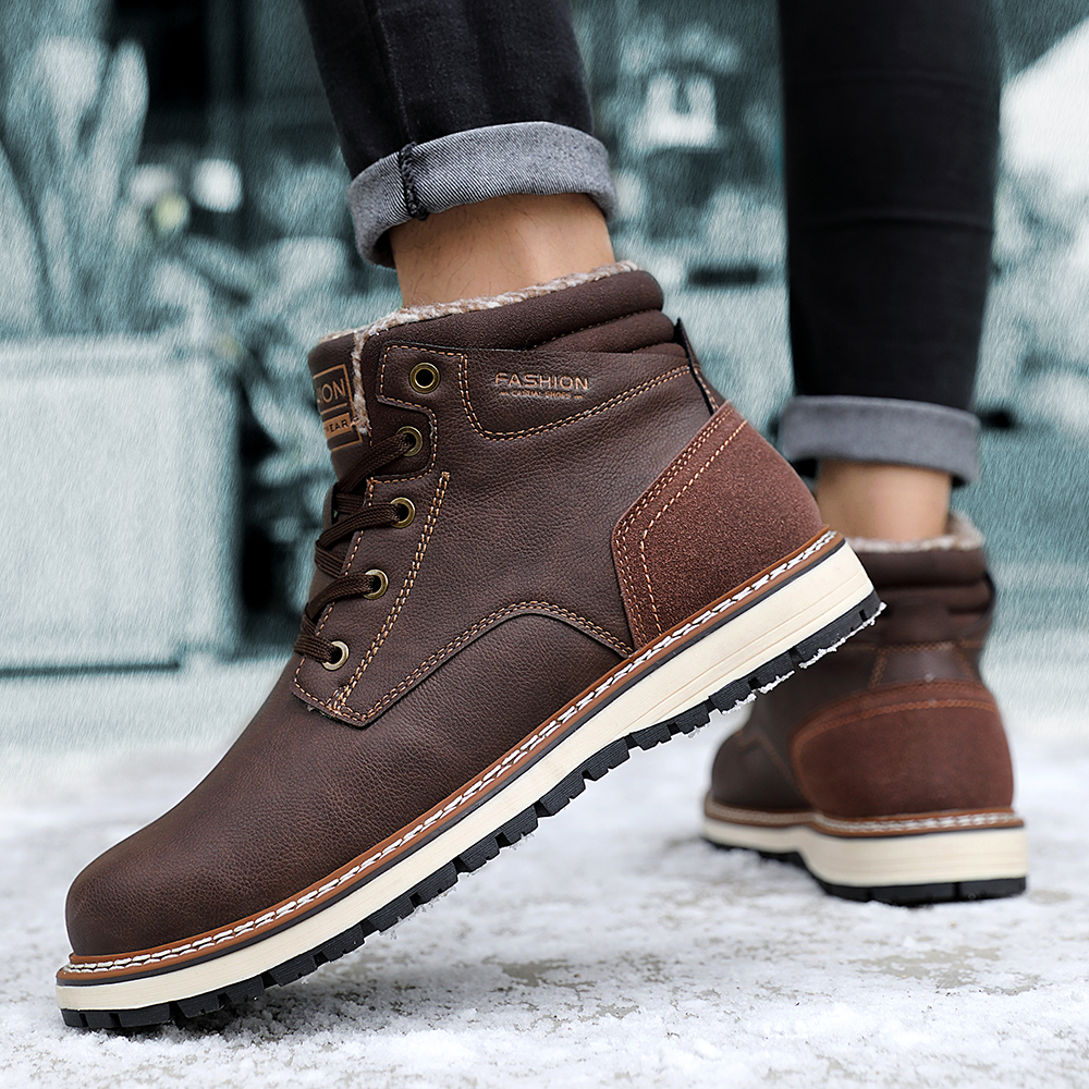 Fashion Men Winter Snow Boots Warm Boots Snow Work Shoes Outdoor Snow Boots - Brown EU 41